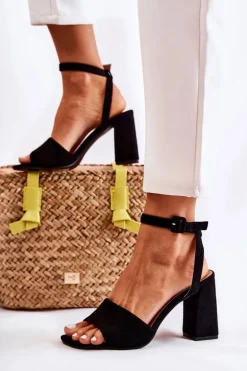 Modne Sandałki Na Słupku Czarne Salis