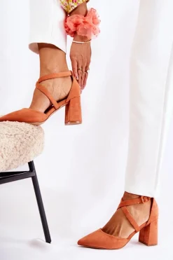 Modne Sandałki Na Słupku Pomarańczowe Sinari