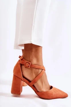 Modne Sandałki Na Słupku Pomarańczowe Sinari