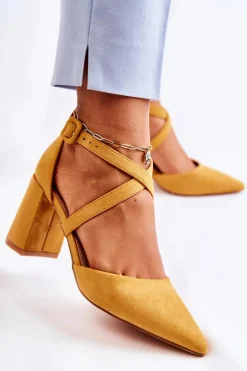 Modne Sandałki Na Słupku Żółte Sinari
