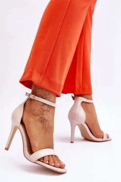 Modne Sandałki Szpilki Holograficzne Beżowe Rayden