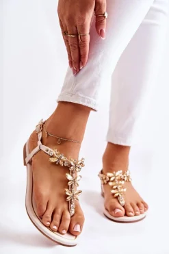 Modne Sandały Japonki Z Motylami Jasnobeżowe Jennissa