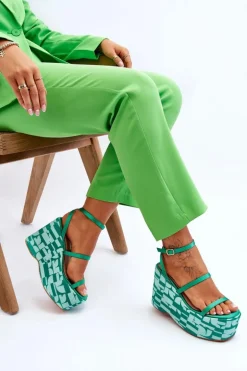 Modne Sandały Na Koturnie We Wzory Zielone Claria
