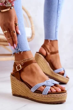 Modne Sandały Na Koturnie Niebieskie Roseville