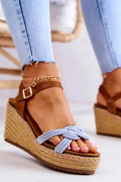 Modne Sandały Na Koturnie Niebieskie Roseville