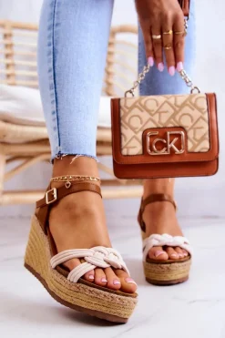 Modne Sandały Na Koturnie Beżowe Roseville