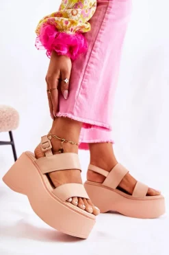 Modne Sandały Na Masywnej Platformie Beżowe Mariel