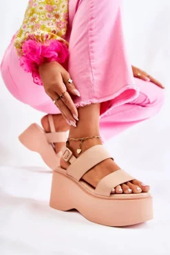 Modne Sandały Na Masywnej Platformie Beżowe Mariel
