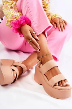 Modne Sandały Na Masywnej Platformie Beżowe Mariel