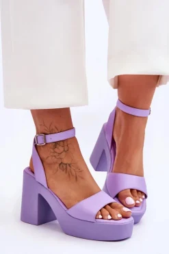 Modne Sandały Na Masywnym Obcasie Fioletowe Karmine