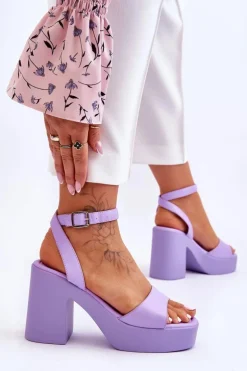 Modne Sandały Na Masywnym Obcasie Fioletowe Karmine