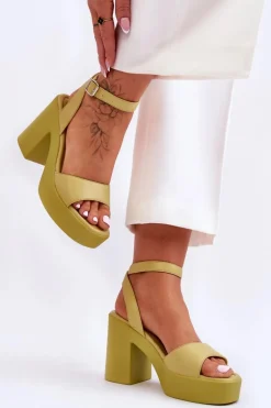 Modne Sandały Na Masywnym Obcasie Limonkowe Karmine