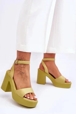 Modne Sandały Na Masywnym Obcasie Limonkowe Karmine