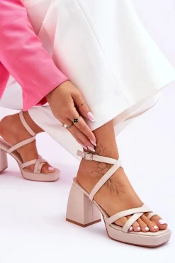 Modne Sandały Na Obcasie I Platformie Beżowe Secret Rose