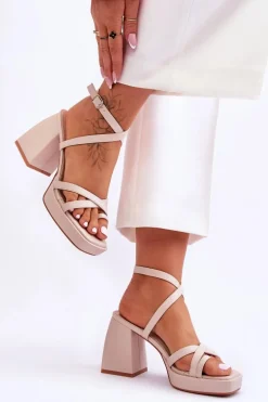 Modne Sandały Na Obcasie I Platformie Beżowe Secret Rose