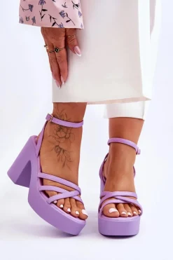 Modne Sandały Na Obcasie Z Paseczkami Fioletowe Shemira