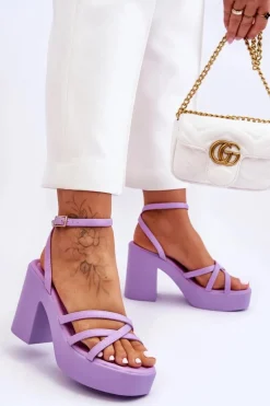 Modne Sandały Na Obcasie Z Paseczkami Fioletowe Shemira