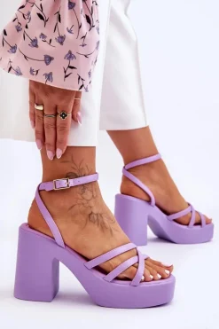Modne Sandały Na Obcasie Z Paseczkami Fioletowe Shemira