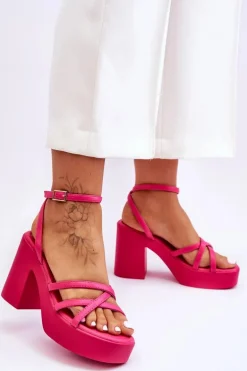 Modne Sandały Na Obcasie Z Paseczkami Fuksja Shemira