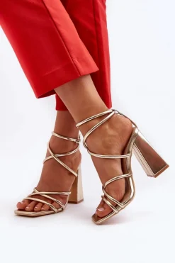 Modne Sandały Na Obcasie Złote Josette