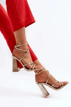 Modne Sandały Na Obcasie Złote Josette