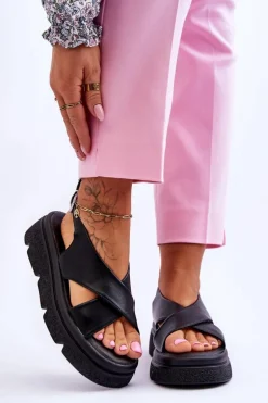 Modne Sandały Na Platformie Czarne Chester