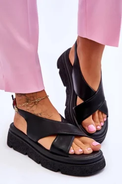 Modne Sandały Na Platformie Czarne Chester
