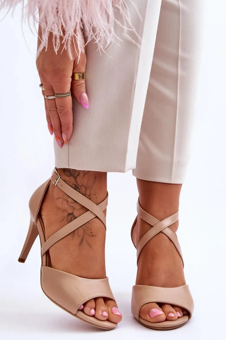 Modne Sandały Na Szpilce Ciemnobeżowe Loressa