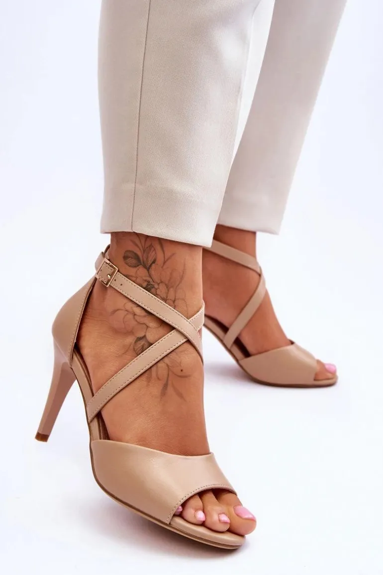 Modne Sandały Na Szpilce Ciemnobeżowe Loressa