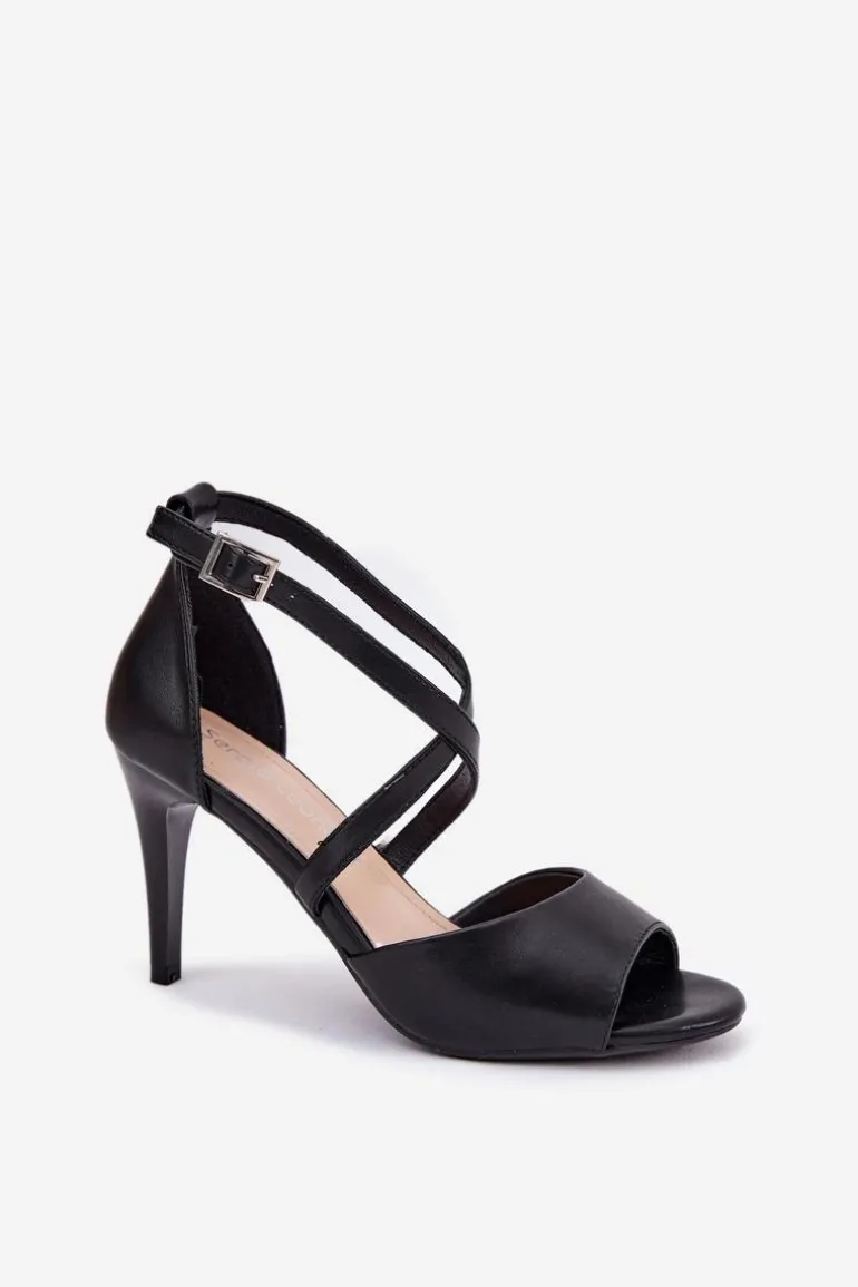 Modne Sandały Na Szpilce Czarne Loressa