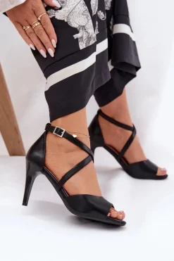 Modne Sandały Na Szpilce Czarne Loressa