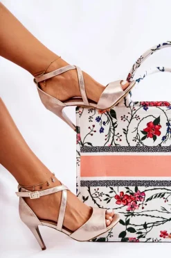 Modne Sandały Na Szpilce Złote Loressa