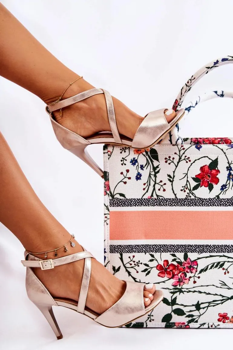 Modne Sandały Na Szpilce Złote Loressa