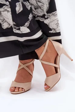 Modne Sandały Na Szpilce Złote Loressa