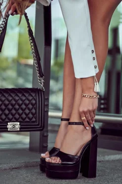 Modne Sandały Na Wysokim Słupku Czarne Lovelace