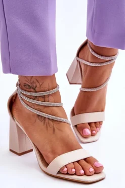 Modne Sandały Z Cyrkoniami Beżowe Carma