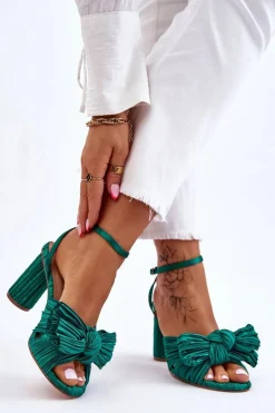 Modne Sandały Z Kokardą Na Obcasie Zielone Callum