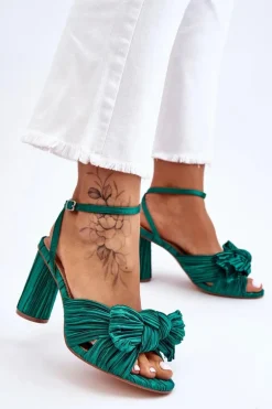 Modne Sandały Z Kokardą Na Obcasie Zielone Callum