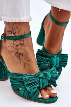Modne Sandały Z Kokardą Na Obcasie Zielone Callum