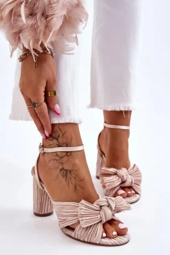 Modne Sandały Z Kokardą Na Obcasie Jasnobeżowe Callum