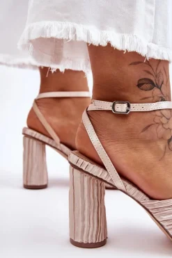 Modne Sandały Z Kokardą Na Obcasie Jasnobeżowe Callum