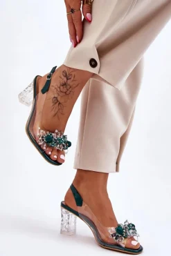 Modne Sandały Z Koralikami Zielone Terrance