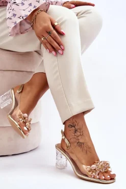 Modne Sandały Z Koralikami Złote Terrance