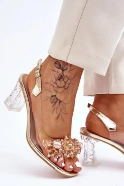 Modne Sandały Z Koralikami Złote Terrance