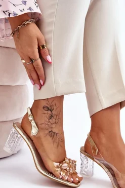 Modne Sandały Z Koralikami Złote Terrance