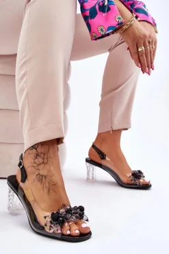 Modne Sandały Z Koralikami Czarne Terrance