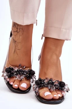 Modne Sandały Z Koralikami Czarne Terrance