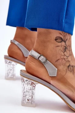 Modne Sandały Z Koralikami Szare Terrance