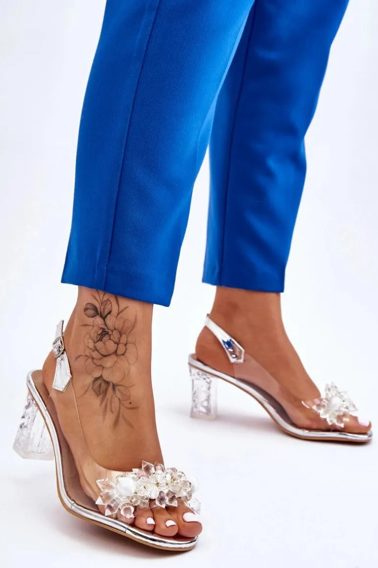 Modne Sandały Z Koralikami Srebrne Terrance