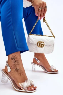 Modne Sandały Z Koralikami Srebrne Terrance